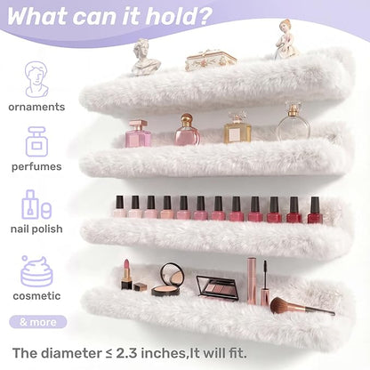 Care&More YJ 15 Inch Nail Polish Shelves, 4-Pack Fluffy Nail Polish Rack for Storing Nail Bottles, Sunglasses, Essential Oils, Plush Soft White