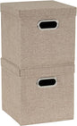 Household Essentials 802-1 Café Cube Bin Storage Set with Lids and Handles | 2 Pack, Brown Linen