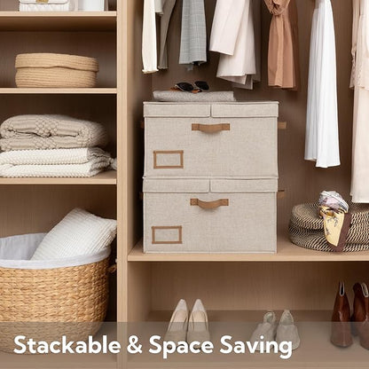 StorageWorks Large Clothes Storage Bins, Fabric Boxes with Divider Board, Baskets for Clothes, Linen Closet Organizers with Lid, Mixing of Brown & Beige, 2-Pack