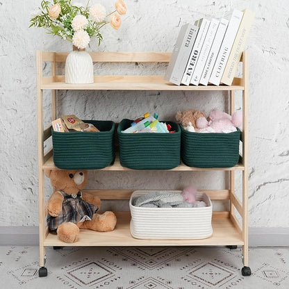 XUANGUO Small Woven Storage Baskets 12“X8”X5“ Decorative Rope Bins for Organizing Shelves, Closets, and Toys, Empty Gift Baskets, Cute Organizer Basket for Home and Office (dark green, regular)