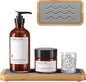 Water Absorbing Stone Tray for Sink, Kitchen Sink Caddy Organizer, Diatomite Bathroom Vanity Counter Tray, Soap Dispenser Sponge Holder, Fast Drying Stone Faucet Mat with Bamboo Tray