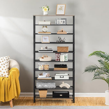 HOOBRO 10-Tier Shoe Rack for Entryway, 29.5" L Shoe Storage Organizer, Large Capacity Shoe Shelf for Closet, Front Door Entrance, Hallway, Holds 36-40 Pairs of Shoes, Greige and Black BG107XJ01