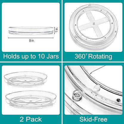 Sorbus 9 Inch Clear Lazy Susan Organizer Set, 2 Flat Turntable Organizer for Spice Organization for Cabinet, One 2 Tier Lazy Susan for Kitchen, Home, Office, Closet, Laundry Room Organization