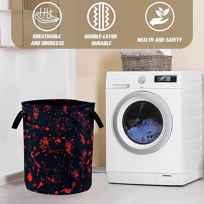 Blood Splattered Laundry Basket Blood Pattern Foldable Oxford Cloth Funny Tote Bag Laundry Hamper Clothes Storage Bucket Organizer For Bathroom/Laundry Storage/Bedroom 17.7x13.7 Inch