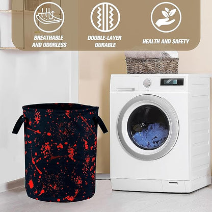 Blood Splattered Laundry Basket Blood Pattern Foldable Oxford Cloth Funny Tote Bag Laundry Hamper Clothes Storage Bucket Organizer For Bathroom/Laundry Storage/Bedroom 17.7x13.7 Inch