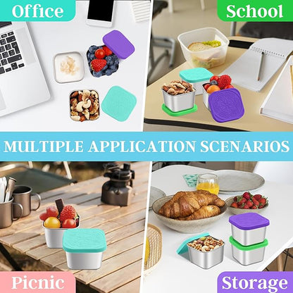 Qukaka Stainless Steel Snack Containers for Kids,7.2oz Easy Open Leak Proof Reusable Snack Box Container with Lids,Small Lunch Containers for Meal Prep,School,Picnic and Travel-3Pack