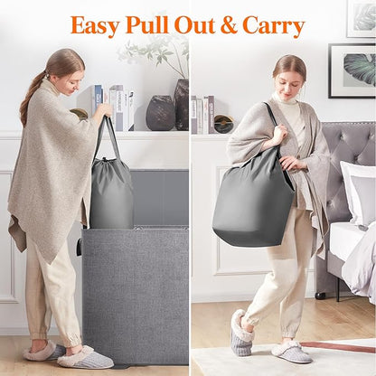 Lifewit Triple Laundry Hamper with Lid and Removable Laundry Bags, Large Collapsible 3 Dividers Dirty Clothes Basket with Handles for Bedroom Laundry Room Closet Bathroom College, 185L Gray