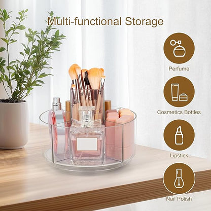 Clear Rotating Makeup Organizer, 360° Acrylic Cosmetic Storage Display Bathroom Tray - 7 Inch Spinning Perfume Skincare Organizer, Lazy Susan Vanity Countertop Holder for Brushes Dresser Decor