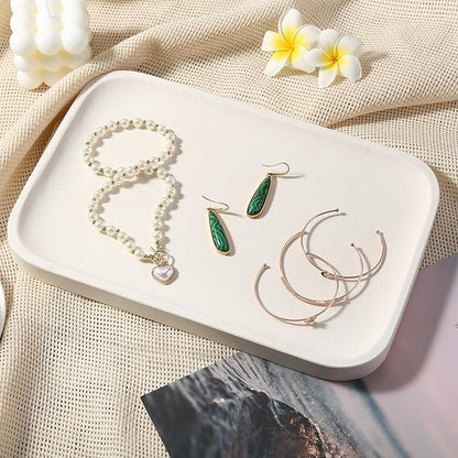 Koville Marble Tray, 12"x8" Natural Stone Vanity Tray for Countertop Bathroom Kitchen Dresser, Decorative Marble Catchall Trays for Perfume Jewelry, Rectangular Serving Tray(Beige)