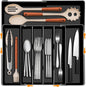 Homecor Silverware Organizer - Expandable Kitchen Drawer Organizer, 3" High Utensil Holder, BPA Free Flatware and Cutlery Tray for Spoons Forks Knives, Plastic Kitchen Organizer and Storage, Black