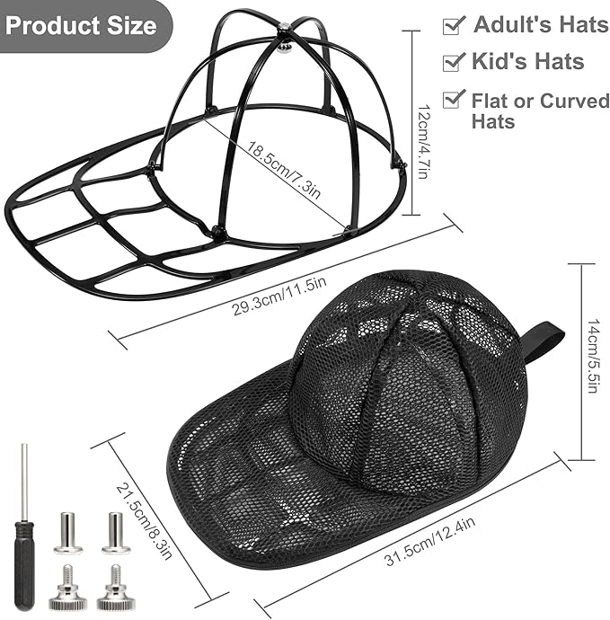 MAGTSMEI Hat Washer Cage for Washing Machine, Hat Washer Cage，Baseball Cap Washing Cage,Cleaning and Protecting Hats in Dishwasher