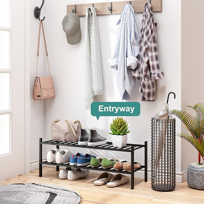 viewcare Black Shoe Rack, 2-Tier Long Shoe Rack for Entryway, Bamboo Wood Shoe Shelf for Closet & Hallway, Long 33IN | Beautiful | Functional | Sturdy | Durable