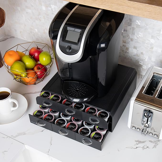 Mind Reader 72 Pod Coffee Drawer Organizer, 2 Tier Storage for Single Serve Pods, Coffee Machine Base, Countertop Pod Holder, Black