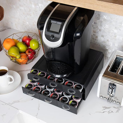 Mind Reader 72 Pod Coffee Drawer Organizer, 2 Tier Storage for Single Serve Pods, Coffee Machine Base, Countertop Pod Holder, Black