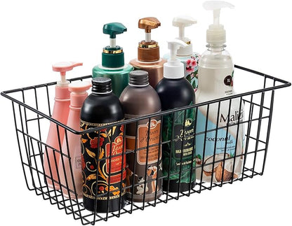 iPEGTOP Wire Freezer Stroage Baskets, 13.4 inch Set of 2 Farmhouse Storage Bins Basket Freezer Storage Organizer Bins with Handles for Kitchen Cabinets, Pantry, Closets, Bedrooms, Bathrooms- Black