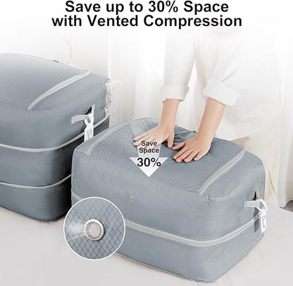 Comforter Storage Bag - 110L Large Capacity Blanket Storage Bags 2-Layer Ultra Space Saving Self Compression Organizer, Washable Compression Bags for Storage Comforter Blanket, 4-Pack, Grey