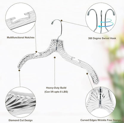 Quality Clear Plastic Hangers 96 Pack - Crystal Cut for Shirts, Suits, Coats, Dresses Hangers, Heavy Duty & Nonslip Design with Swivel Hook, 17 inches