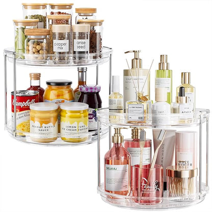 2 Pack 2 Tier Lazy Susan Organizer,10.6 inches Lazy Susan Turntable for Cabinet,Stackable Turntable Organizer Rotating Spice Rack Organization for Kitchen Countertop,Pantry,Bathroom,Clear