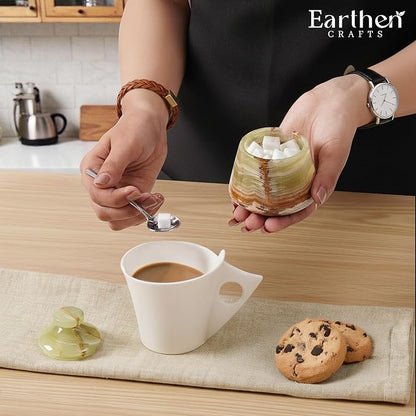 Marble Salt Cellar with Lid Green 3 Inches Salt Holder Seasoning & Spice Jar with Spoon Container, Modern Salt Keeper for Kitchen Countertop, 3 OZ Capacity