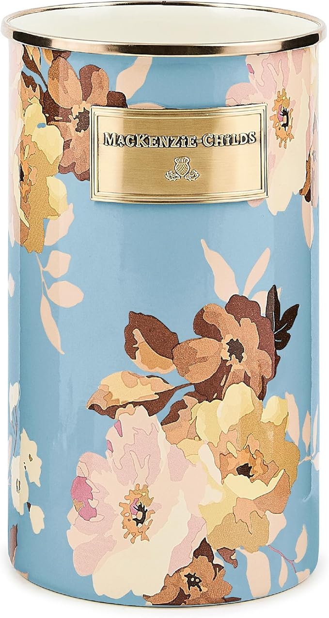 MACKENZIE-CHILDS Enamel Utensil Holder, Stylish Kitchen Countertop Organizer, Wild Rose Slate