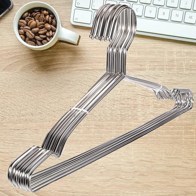 10 Pack Stainless Steel 15.75 Inches Clothes Hangers - Strong Heavy Duty, Ultra Thin Space Saving, Durable Slim Sleek Silver