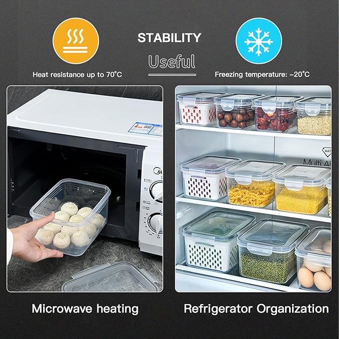 3PCS Fruit Containers for Fridge with Removable Filter, Berry Airtight Produce Storage Containers to Keep Fruit and Vegetables Fresh, BPA-Free Dishwasher Safe Food Containers (Transparent)