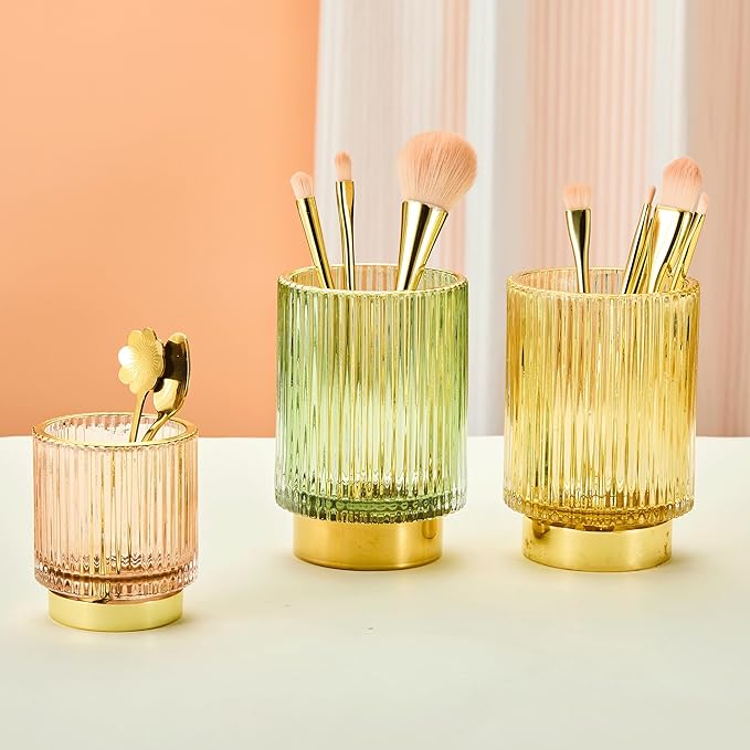 Makeup Brush Holder Organizer,Toothbrush Holders,Desk Pen Pencil Holder,Multifunctional Vintage Glass Brush Cup(A3-33-US)