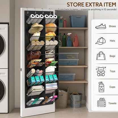 MISSLO 30 Pairs Over the Door Shoe Organizer Breathable Mesh Hanging Shoe Rack for Closet Storage with Wide Deep Pockets 10 Tier Shoes Holder Fit All the Family's Sneakers, Boots, Heels (Black, 71")