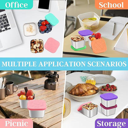 Qukaka Stainless Steel Snack Containers for Kids,7.2oz Easy Open Leak Proof Reusable Snack Box Container with Lids,Small Lunch Containers for Meal Prep,School,Picnic and Travel-6Pack