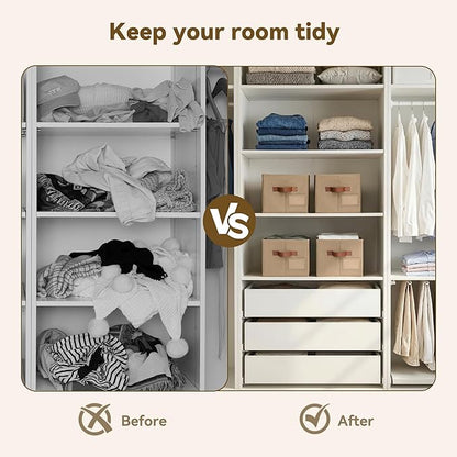 GRANNY SAYS Clothes Storage Bins, Closet Storage Bins for Shelves, Storage Basket with Handles, Decorative Storage Box for Closet, Brown, Medium, 3-Pack
