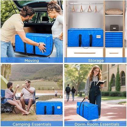 BETU 12 Pack Moving Bags Moving Storage College Dorm Camping Packing Travel PE Heavy Duty, Sturdy Handle, Zipper Large Storage Tote Bag Moving Boxes Box Alternative - Blue 29L x 14W x 13H