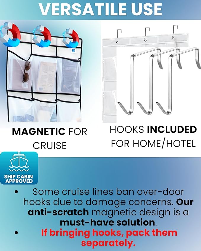 Nordmoose Cruise Ship Magnetic Door Organizer, Over The Door Organizer For Cruise Ships, Magnetic Shoe Rack - 3 Strong Anti-Scratch Magnets - Large Durable Pockets To Store Cruise Essentials 2026