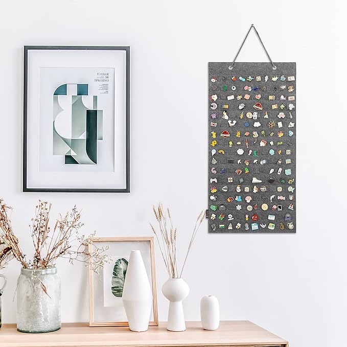 PACMAXI Hanging Brooch Pin Organizer, Display Pins Storage Case, Brooch Collection Storage Holder, Holds Up to 96 Pins.(Not Include Any Accessories) (M-170 Slots, Light Grey, Medium)