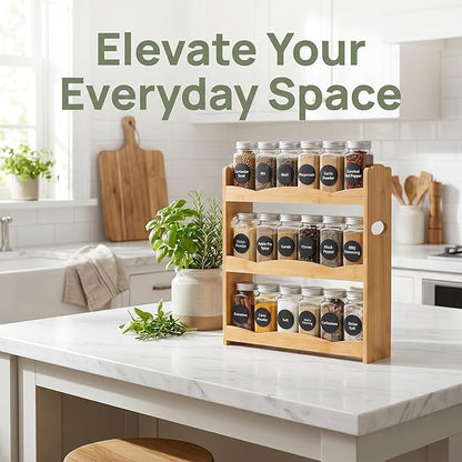 Jucoan 3-Tier Bamboo Spice Rack for Countertop, Wall Mounted Spice Holder Rack Seasoning Bottles Jar Organizer Shelf, Bathroom Organizer Rack, Spice Rack Only, Jars No Included, No Assembly Required