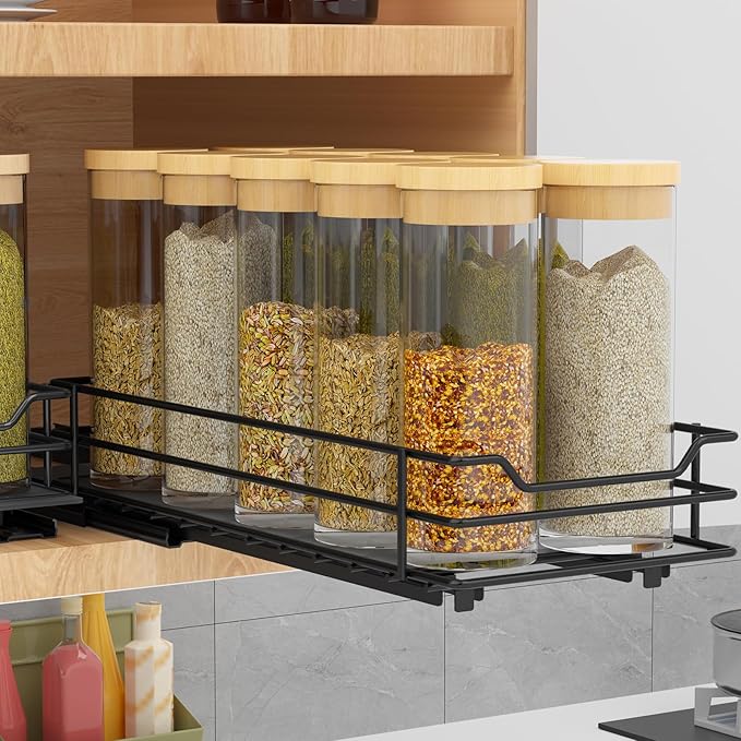 BOIVSHI Pull Out Spice Rack Organizer for Cabinet, Heavy Duty Slide Out Spice Rack Organizer for Kitchen Cabinets and Pantry, Fits Spices, Sauces, Canned Food (4.5''Wx10.5''Dx2.5''H)