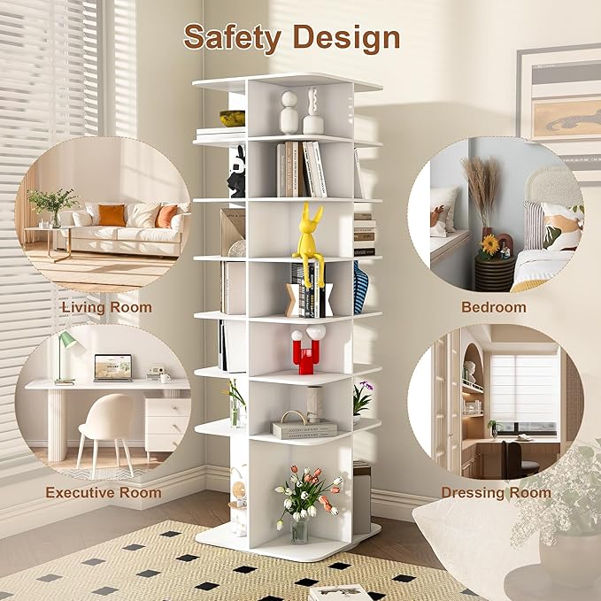 7 Tier Rotating Shoe Rack Tower, Spinning Shoe Tower Display Lazy Susan, Revolving 360° Shoe Rack Storage Round Carousel, Vertical Handbag Rotate Shoes Closet Organization