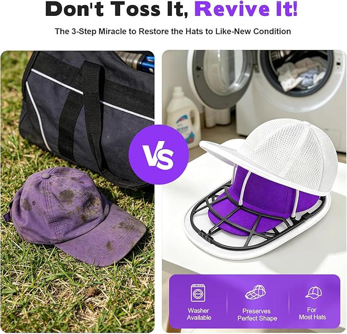 Hat Washer Cage with Mesh Bag – Baseball Cap Cleaner for Washing Machine & Dishwasher, 1 Set (Assembly Required)