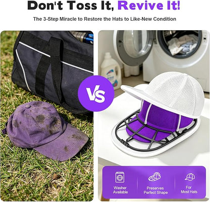 Hat Washer Cage with Mesh Bag – Baseball Cap Cleaner for Washing Machine & Dishwasher, 1 Set (Assembly Required)