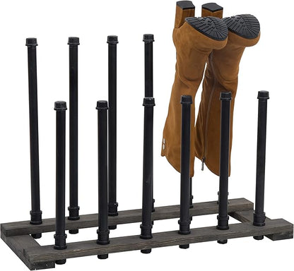 MyGift Rustic Wood Entryway Boot Rack Organizer Tall Boots Inverter Holder - Holds up to 6 Pairs (Vintage Gray Wood & Black Metal Material Wood, Metal)