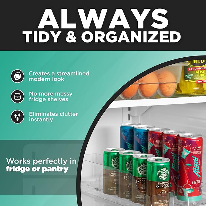 Oizeir Automatic Soda Can Organizer - 2-Pack - Soda Can Dispenser For Refrigerator - Automatic Drink Holder For Fridge - Organizing Rack for Kitchen or Pantry - Beverage Dispenser & Holder (Small)