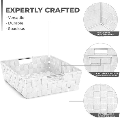 Sorbus Set of 9 Woven Storage Baskets – Mesh Hand-Woven Baskets for Organizing, Fabric Storage Bins for Linen Closet Organizer, Storage Baskets for Shelves, Home Organization and Decor (White)