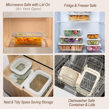 Urban Green Glass Food Storage Containers with Glass Lids, Microwave Safe Food Container Set, Aitight Meal Prep Container Set, LeakProof, 100% Plastic Free, 4 Pack