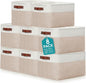Uiifan 8 Pack 16 x 12 x 10 Inch Large Storage Baskets Collapsible Fabric Storage Cubes Bins with Handles for Shelves Closets Nursery Home Clothes Toys Organizers, Beige