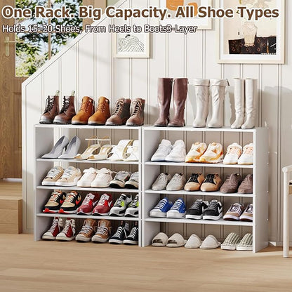 X-cosrack 5 Tier Shoe Rack, Stackable Shoe Organizer for Closet, Large Vertical Shoe Shelf with MDF Wood Side Panels & Metal Top, Waterproof Oxford Fabric Shoe Storage for Entryway, Zapateras