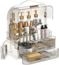 Clear Cosmetics Storage Box Transparent Lid Large Makeup Organizer Box Drawers Portable Handle Waterproof Dustproof Skincare Display Cases for Countertop Bathroom Dresser Gift