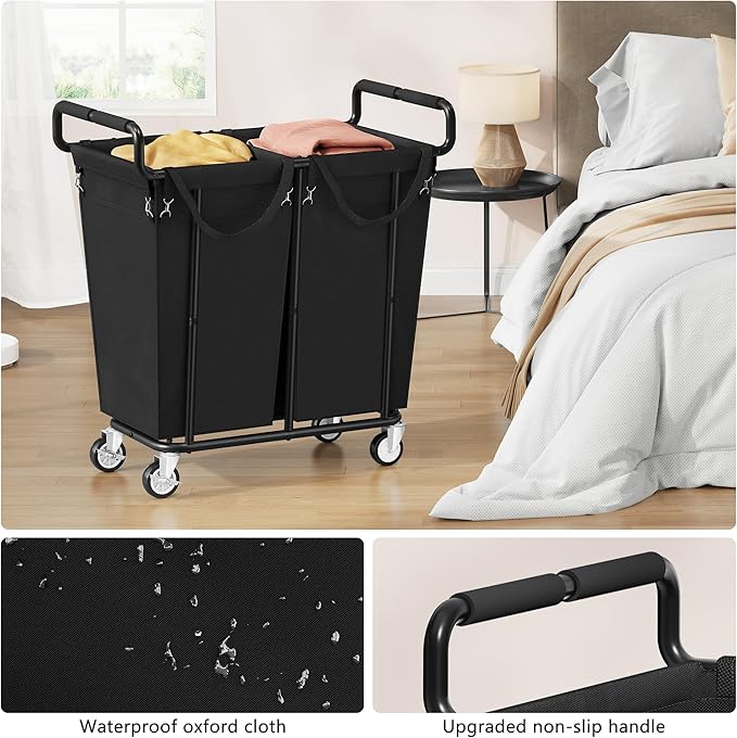 Large Laundry Hamper with Wheels, 2 - Bag 250L Rolling Medium Laundry Basket Sorter Cart, Medium - Sized Laundry Clothes Hamper, Heavy Duty Laundry Basket Organizer for Laundry Room, Bathroom