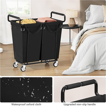 Large Laundry Hamper with Wheels, 2 - Bag 250L Rolling Medium Laundry Basket Sorter Cart, Medium - Sized Laundry Clothes Hamper, Heavy Duty Laundry Basket Organizer for Laundry Room, Bathroom