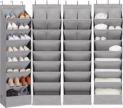 Door Shoe Organizer with 10 Extra Large Pockets, 23 Pairs Shoes Large Capacity Hanging Storage Organizer for Shoes, Diapers, Dark Grey, 8 Layers, 4-Pack