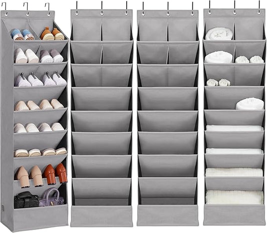 Door Shoe Organizer with 10 Extra Large Pockets, 23 Pairs Shoes Large Capacity Hanging Storage Organizer for Shoes, Diapers, Dark Grey, 8 Layers, 4-Pack