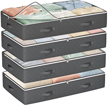 Budding Joy 60L Under Bed Storage Containers, Storage Bins with Clear Lids, Foldable Closet Organizers for Clothes, Blankets, Shoes, Bed Sheets, Comforter, Wrapping Paper, Home Dorm Storage